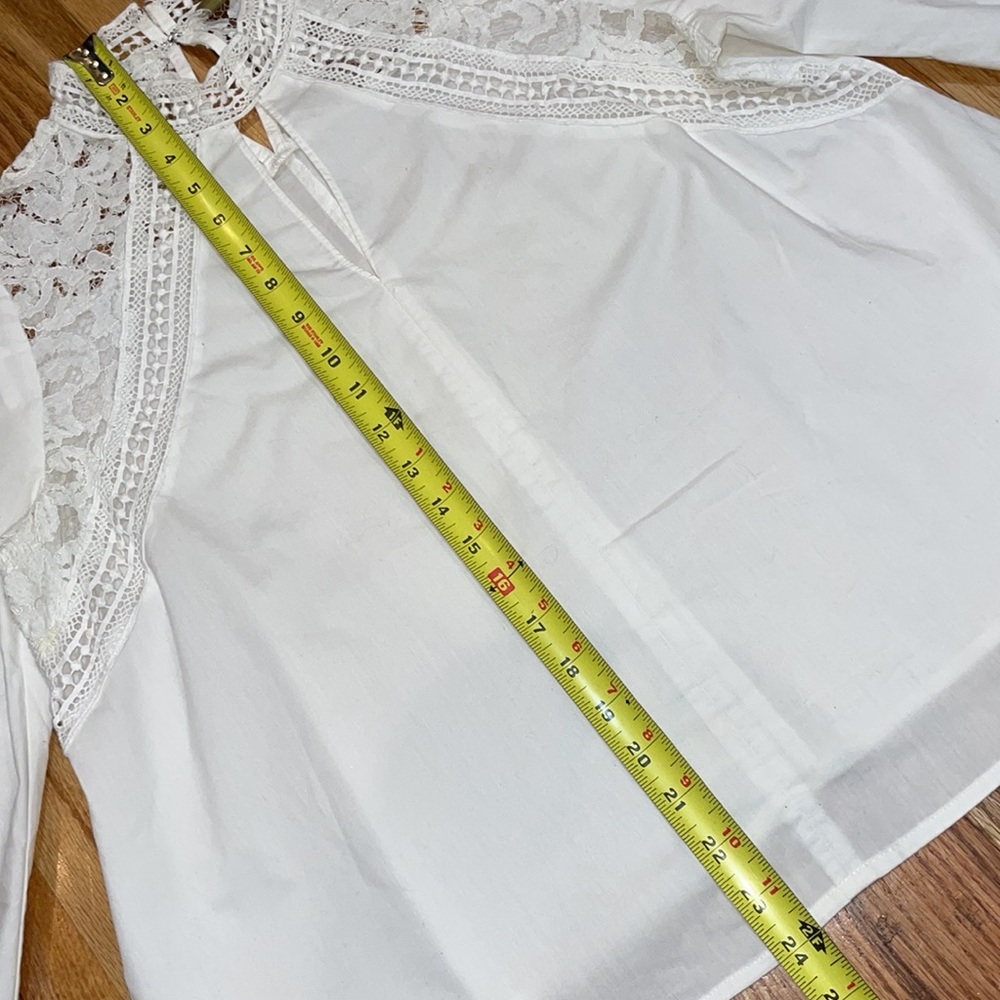Worthington Chocker 3/4 Sleeve White lace cotton Mock Neck Shirt Petite M PM - Picture 11 of 17
